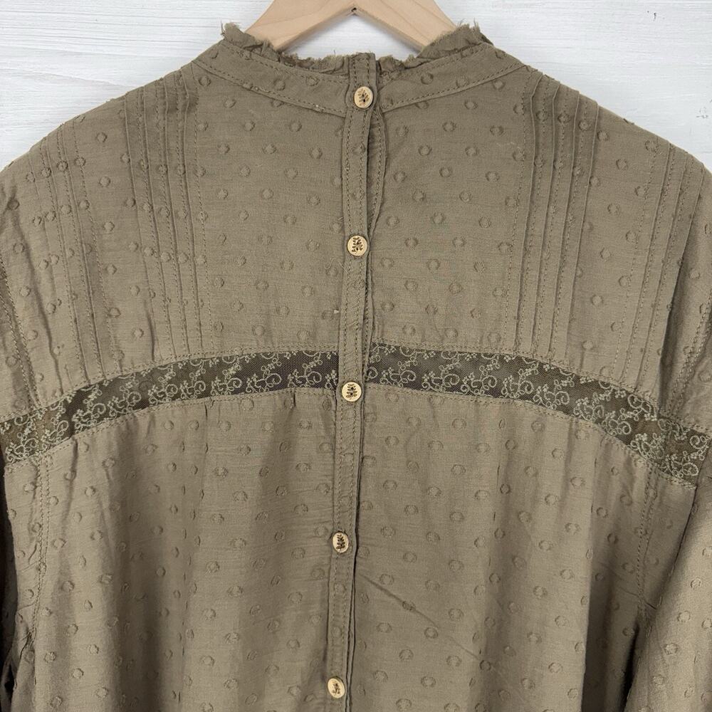 Anthropologie Babydoll Dress Large Balloon Sleeves Swiss Dot‎ Green Boho Cottage - Picture 10 of 16